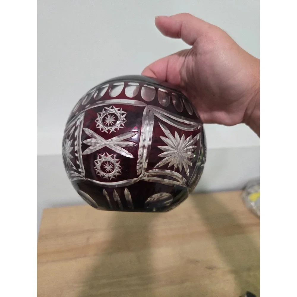 Vintage Bohemian Czech Crystal Cranberry Cut To Clear Bowl 5''